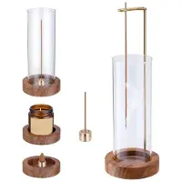Jojomino Incense Holder, Insence-Stick Holder,Flying Incense Burner with Glass,Non-Slip Wooden Tray and Brass Incense Stick Stand