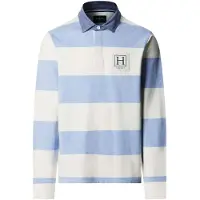 Hackett London for man. HM5700018 H Stripe Rby blue rugby polo shirt (L), Casual, Cotton, Short sleeve