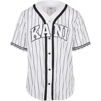 Karl kani Serif Pinstripe Baseball Kort Ermet V-hals T-skjorte