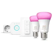 Philips Hue Startsett: 2 Stk. E27 Lyspærer (1100 Lm) + Dimmer - White & Color Ambiance