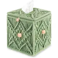 Semoic Handmade Tissue Box Cover Decorative Macrame Boho Square Tissue Holder Cotton Rope Woven Napkin Facial Paper Organizer