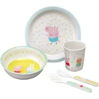 Petit Jour Paris Spisesett - Melamin - 5 Deler - Peppa Gris - Ly - - OneSize - Spisesett