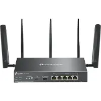TP-LINK Omada ER706W-4G, Wi-Fi 6 (802.11ax), Dobbelbånd (2.4 GHz / 5 GHz), Ethernet/bredbåndsforbindelse, 4G, Sort, Skrivebord/stolperuter