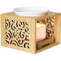 Jojomino Wooden Bamboo Hollow Fragrance Lamp Oil Furnace Aroma Burner Candle Holder Elegant and Attractive Home Office Decoration
