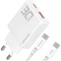 Dudao A30EUT 30W GaN-vegglader med USB-C-kabel - hvit