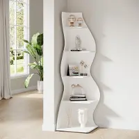 24hShop Hvit hjørnebokhylle / hjørnehylle / bokhylle / hylle med 5 justerbare hyller i moderne design