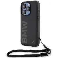 BMW Signature Leather Wordmark Cord-etui i lær for iPhone 15 Pro Max - svart