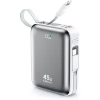 BWOO Powerbank 45W 10000 mAh med USB-C og Lightning-kabel - grå