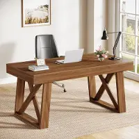 24hShop Skrivebord i tre med skuff - Brun / skrivebord med oppbevaring i retrostil / skrivebord med skuff til hjemmekontor