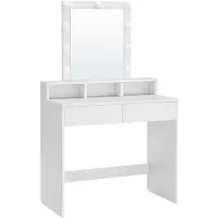 24hShop Sminkebord med LED-speil - Justerbar Belysning, Romslig Oppbevaring