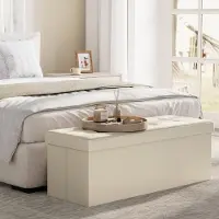 Songmics Stor fotskammel med oppbevaring 110 × 38 × 38 cm - Beige