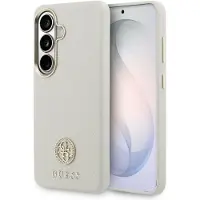 GUESS MagSafe-etui med rund logo i rhinestone for Samsung Galaxy S26 - Beige