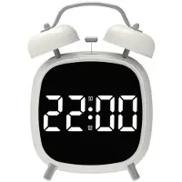 24.Se Digital vekkerklokke med LED-display, høy alarmlyd og to klokkesignaler - Hvit