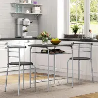 24hShop Lite ovalt kjøkkenbord med 2 stoler - Svart/metall / spisegruppe 3 deler med oppbevaringshylle