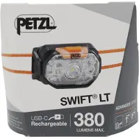 Petzl SWIFT LT E102AB00 hodelykt 380 lm IPX4 oppladbar, svart/oransje