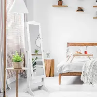 24hShop Smykkeskap med helkroppsspeil og lås – Hvit