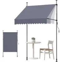 Vevor Manuell uttrekkbar markise, 150 cm utendørs uttrekkbar terrassemarkise solskjerm, høydejusterbar terrassedørvindutak med manuell sveiv for bakgård, hage, balkong, mørkegrå