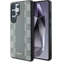 DKNY MagSafe-etui i skinn med rutete mønster for Samsung Galaxy S25 Ultra - Grå