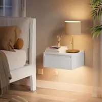 24.Se Veggmontert nattbord 35 x 40 x 18 cm med LED-belysning og skuff
