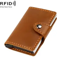 24hShop Kortholder i ekte skinn med RFID-beskyttelse og pop-up-funksjon - Lysebrun