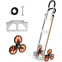 Vevor Trappevogn, 150 kg trappekapasitet, sammenleggbar tralle i aluminiumslegering med teleskophåndtak, 6 hjul og 2 strikksnorer, trappevogn for hjem, dagligvarer, lager