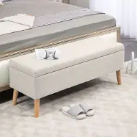 HOMCOM Oppbevaringsbenk beige - polstret benk / benk / entrébenk / sengebenk med oppbevaring