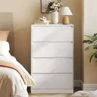 24hShop Kommode med 4 skuffer - Hvit / soveromskommode / oppbevaringskommode med skuffer