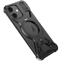 24hShop Metall bakre skall med stativ for iPhone 16 - Svart