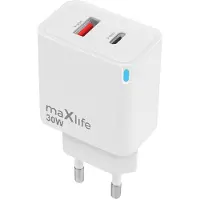 MaXlife GaN-lader med PD QC 1xUSB-C 1xUSB 30W - hvit