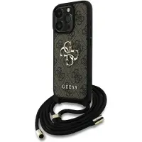 GUESS 4G Big Logo Cord Stap Crossbody-etui for iPhone 16 Pro Max Brown