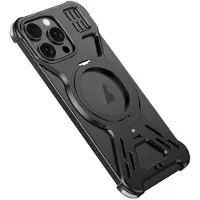 24hShop Metall bakre skall med stativ for iPhone 16 Pro - Svart