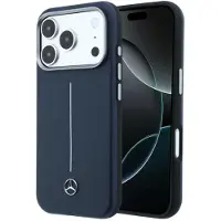 Mercedes -lærveske med halvomslag i Iconic Line MagSafe-utførelse til iPhone 17 Pro – marineblå