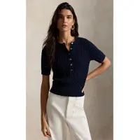 Ralph Lauren for woman. 211B17746002 Navy cable knit Henley jersey (S), Casual, Cotton, Short sleeve