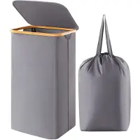 Torribaly 100L Laundry Basket With Lid, Clothes Hampers for Laundry With Bamboo Handles and A Removable Laundry Bag
