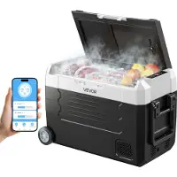 Vevor Bilkjøleskap, DC 12/24V AC100-240V Kompressor Elektrisk Kjøler, -20°C til 20°C Lastebilkjøleskap med APP-kontroll, Hjul og Dobbel Sone, 35L Bilkjøler for Bobler, Båter, Camping, Fiske