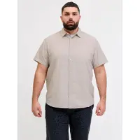 Plus 12294285 Linen Plus Size Kortarmet Skjorte