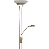 LINDBY LED-gulvlampe Yveta, messing, leselampe, dimbar