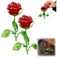 OIMG (Red+red, 1Set) Vintage rose røkelse brenner, roseformet holder, metall