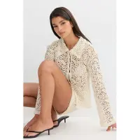 Gina Tricot - Knitted crochet shirt - Skjorter - Hvit - XS - Dame