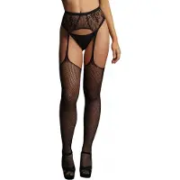 Le Désir Fishnet and Lace Garterbelt Stockings - One Size - Sort