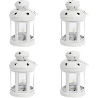 Typecat 4X Vintage Metal Hanging Candle Lanterns ,Tealight Holder,Candlestick for Wedding,Home,Birthday Parties Gift -White