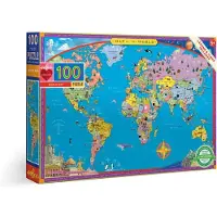 Eeboo Puslespill - 100 Brikker - Verdenskart - - OneSize - Puslespill