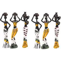 Jojomino 6Pcs Retro Vase African Woman Statue Exotic Resin Culture Figurines Set for Home Hotel Living Room Decoration
