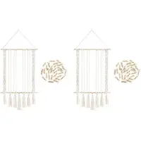 Torribaly 2X Hanging Photo Display with 60 Wood Clips Macrame Wall Hanging Picture Holder Collage Picture Frame for Boho Decor