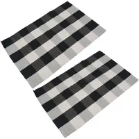 Torribaly 2X Cotton Plaid Rugs, Check Rug,23.6Inch X35.4Inch,Checkered Outdoor Rug (Black and White Porch Rugs)