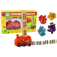 Leantoys rød dinosaurbil på batteri med byggbare fargerike domino 4 farger