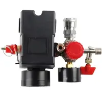 Exogio Air Compressor Pressure Pressure W/Valve Control Regulators Gauge 90-120PSI 4 Port Safety Valve Air Compressor