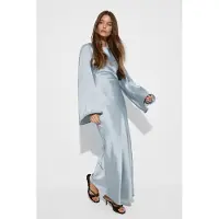 Gina Tricot  - Satin wide sleeve maxi dress - satengkjoler - Blå - 36 - Dame