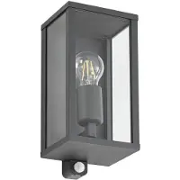 LINDBY utendørs vegglampe Peldar, antrasitt/klar, 26 cm, sensor