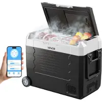 Vevor Bilkjøleskap, DC 12/24V AC100-240V Kompressor Elektrisk Kjøler, -4°F til 68°F Lastebilkjøleskap med APP-kontroll, Hjul og Dobbel Sone, 48 QT Bilkjøler for Bobler, Båter, Camping, Fiske